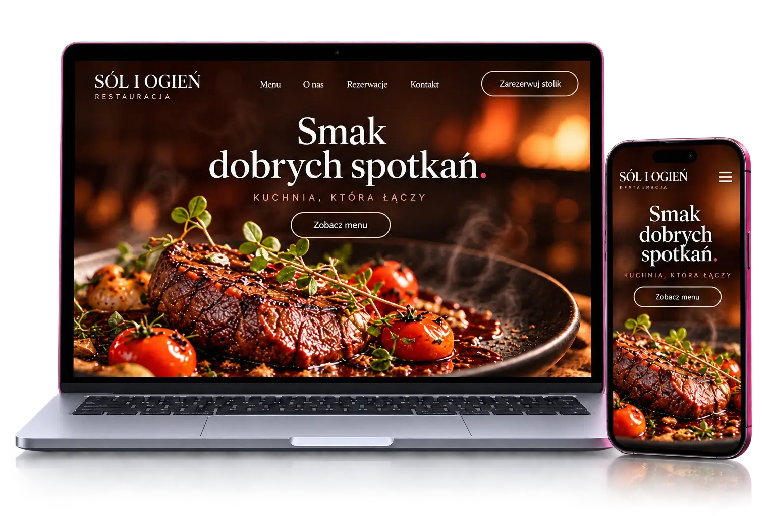 Projekt strony internetowej dla restauracji na laptopie i telefonie